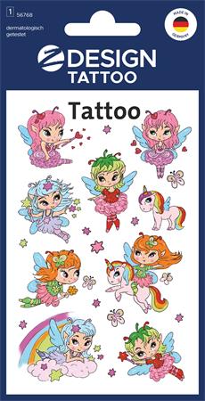 Matrica, tetoválás, 1 ív, 76x120 mm, AVERY ZWECKFORM, "Z-Design No.56768",  tündérlányok és unikornisok